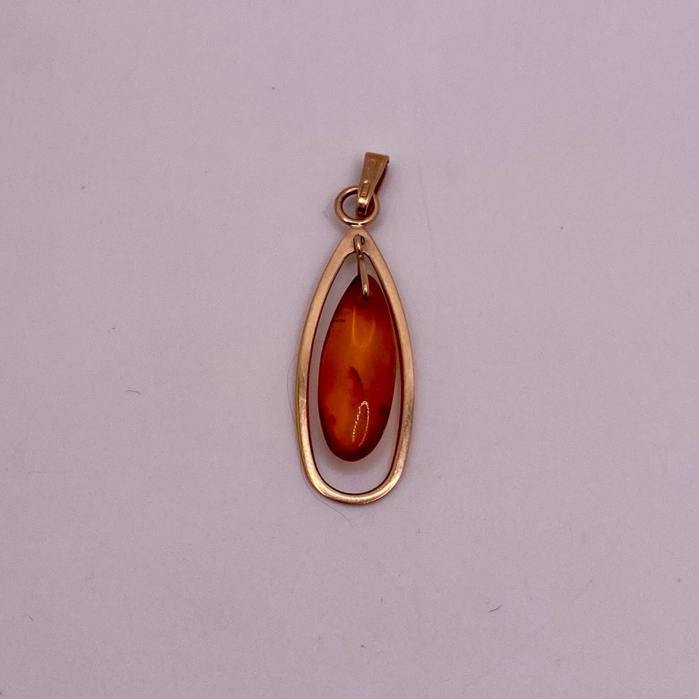 14k gold Baltic amber Soviet pendant